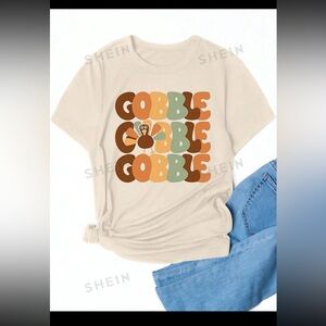 Women’s New “ GOBBLE GOBBLE GOBBLE”multicolored short sleeve t-shirt